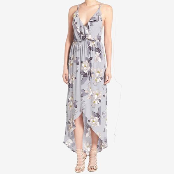 ASTR The Label Ruffle Surplice High-Low Dress Size L Gray Floral - Picture 1 of 2